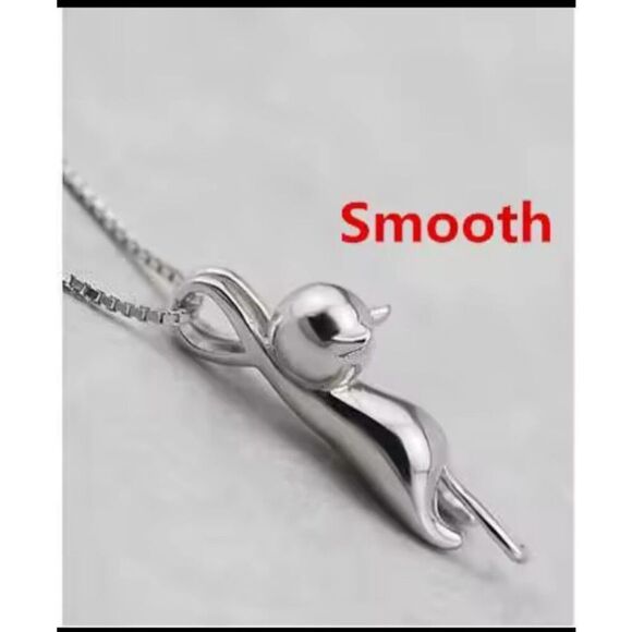 Dainty Minimalist Cat Pendant Necklace Signed 925 17in - Picture 1 of 3